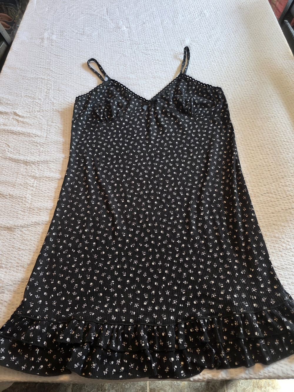 No Boundaries Black Mini Dress with White Micro Floral Print L